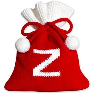 Blinket Christmas Knit Drawstring Gift Bag Xmas Red and White Santa Sack with Alphabet Letter Design Reusable Wrapping Bag for Xmas Candy Goodie Party Favor 6.5 x 5.1 Inch Letter Z, Set of 4