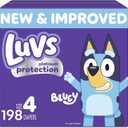 Luvs Size 4 Baby Diapers, Platinum Protection Bluey Diapers for Day & Night, Size 4, 198 Count