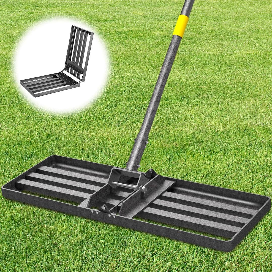 Lawn Leveling Rake 30x10 Inch , Heavy-Duty Yard Leveling Rake 6.2FT Leveler Tool for Soil, Sand & Topsoil, Backyard, Garden, Golf Course (Silver Gray)