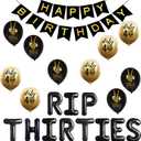 RIP THIRTIES 40th Birthday Party Supplies, Happy Birthday Banner for Death to My Thirties 30s RIP Youth Men Dirty 40 Funny 40th Bday Decorations (Gold)