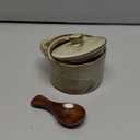 Honeydak Speckled Ceramic Salt Cellar with Lid and Wooden Spoon, Rustic Farmhouse Salt Pepper Cellar Holder for Christmas Housewarming Gift, Heavyweight Spices Jar (Retro Color,1 Set)