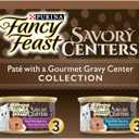 Purina Fancy Feast Savory Centers Wet Cat Food Pate Variety Pack With Chicken, Salmon, Beef, and Tuna Pate with Gravy Center - (2 Packs of 12) 3 oz. Pull-Top Cans (EXP 02/29/28)