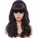 Rugelyss Long Wavy Dark Brown Wig with Bang Big Bouffant Beehive Wigs for Women fits 80s Costume or Halloween Party