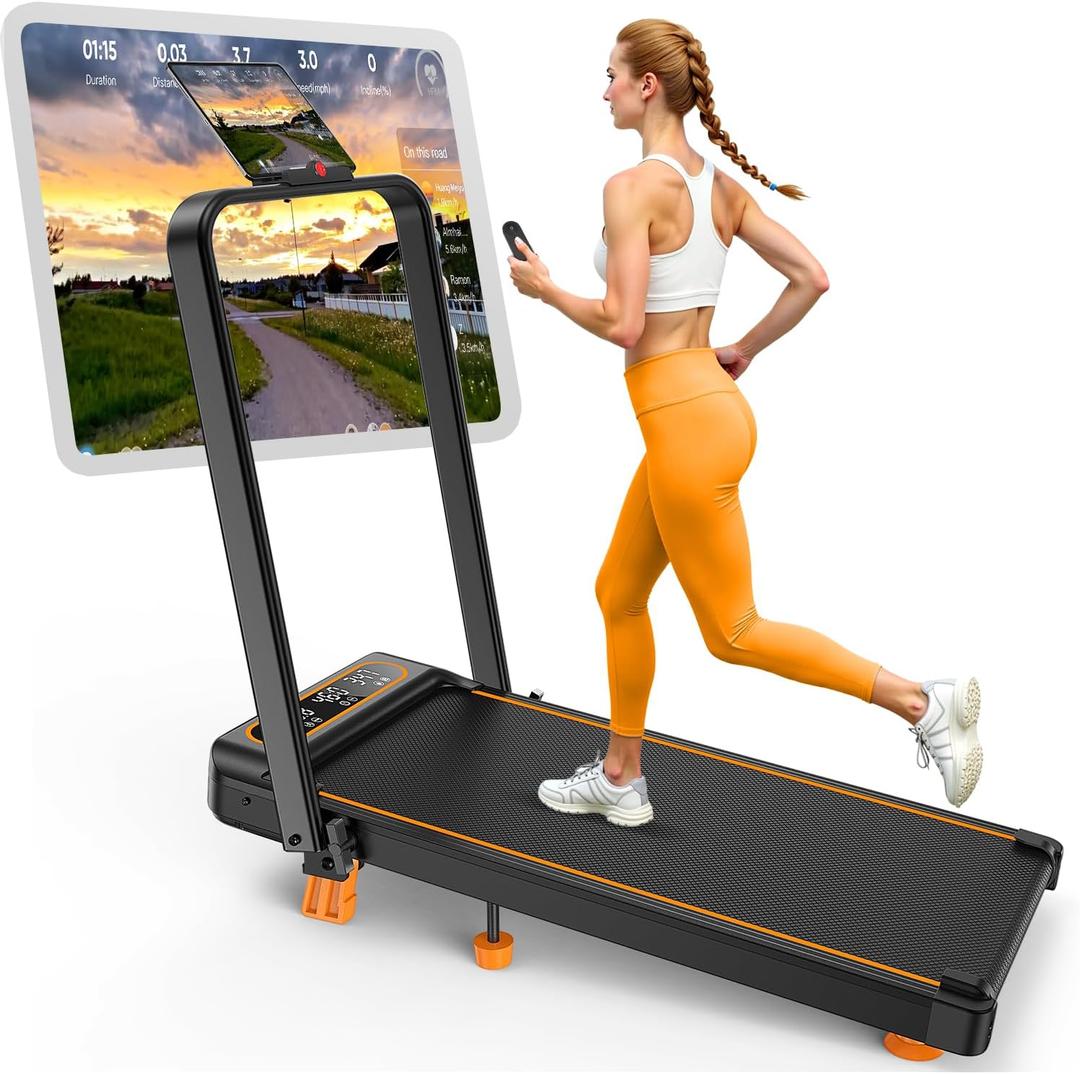 Treadmill Walking Pad with 12% Incline/Handle Bar/2 LED Display, 3.5HP Portable Treadmills for Home Small, Foldable Walking Pad Treadmill 350+lb Capacity, Smart App, 4 Adjustable Incline, RGB Light