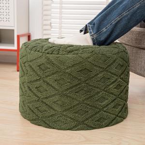 Fluffy Round Ottoman Pouf with All-in-One Foam Filling 20" x 14" Furry Ottoman Foot Rest Foot Stool for Living Room or Bedroom (Green)