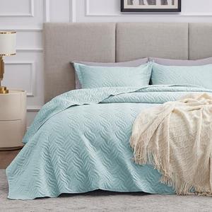 Love's cabin Quilt Bedding Set Light Blue Bedspread -Summer Lightweight Bedspread Comforter - Wave Pattern Coverlet for All Season - 3 Pieces (1 Quilt, 2 Pillow Shams) Blue