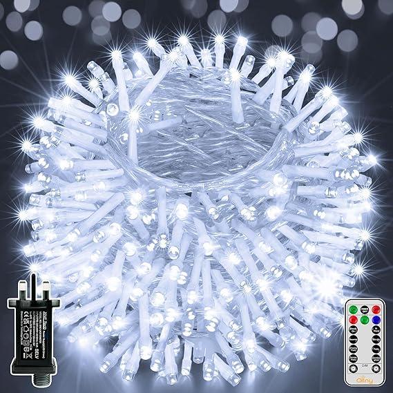 Ollny Outdoor Waterproof Plug in Christmas Tree Lights with Remote Timer, String Lights for House Yard Outside Indoor Xmas Decorations