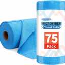 Microfiber Cleaning Cloth Roll, 75 Pack Tear Away Microfiber Towel, Reusable Washable Shop Towels, Lint Free All-Purpose Cleaning Rags Wash Cloths for Home Car Kitchen Automotive 11.5"x11.5"