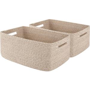 OIAHOMY Storage Basket for Shelves, Closet Cube Storage Bins Baskets for Clothes Blanket Towels, Baby Nursery, Toy Box, Woven Rope Basket, 15.75*11.81*7.09 IN, 1 Pack Brown