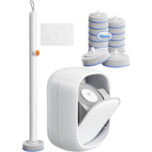 Disposable Toilet Cleaning System - Toilet Wand Kit with 18 High-Performance Refills, Wall Mounted Brush and Holder for Deep Cleaning Bathroom (Brush + 18 Refills)