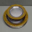 I00000 96pcs Gold Plastic Plates, Clear and Disposable Plates, Clear Plastic Plate with Gold Rim Include 48 Heavy Duty Dinner Plate 10.25 Inch and 48 Dessert Plate 7.5 Inch Perfect for Party