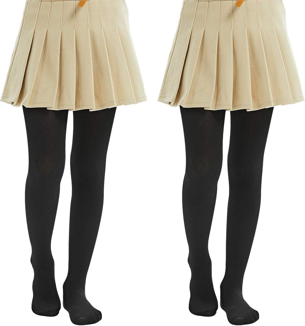 MANZI Girls Fleece Lined Winter Tights 400 Denier Warm Thermal Footed Stockings Thick Opaque Leggings for Toddlers Kids (Large, Black)