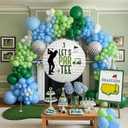 Hole in One Balloon Garland Arch Kit Green and blue Balloon Arch Kit with Lets Partee Backdrop Banner for Masters Birthday Baby Showers Retirement Parties Golf Events Decor
