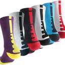 OLCHEE Boys Sock Basketball Soccer Hiking Ski Athletic Outdoor Sports Thick Calf High Crew Sock 6 Pack B, Size L