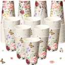 Tioncy 50 Pcs Spring Floral Butterfly 12 oz Disposable Paper Coffee Cups Flower Drink Cup for Coffee, Water, Juice, Espresso, Hot and Cold Drinks, Cocoa, Cold Beverages, Tea Party Supplies Decoration