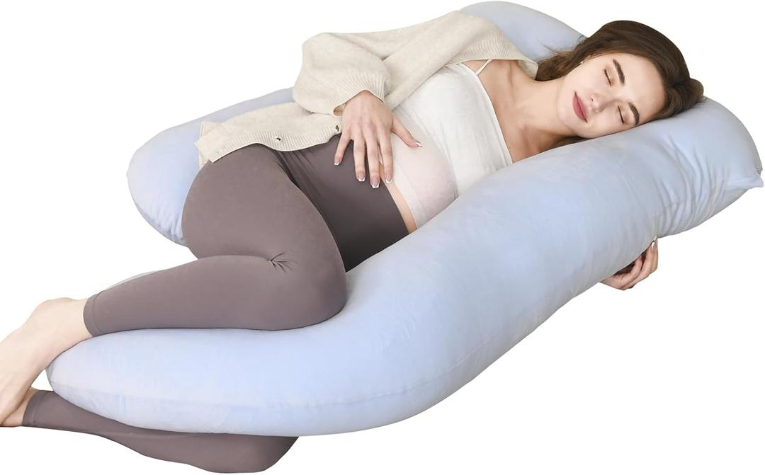 Maternity Pillow for Pregnant Women,57 Inch G-Shape Pregnancy Pillows for Side Sleeping,Relieves Back Pain, Leg & Belly Support, Comfort for Sleeping - Removable Velvet Cover (Blue)