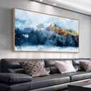 Framed Canvas Wall Art Indigo Abstract Mountain Pictures Wall Decor Blue Grey Orange Mountain Peaks Canvas Painting Prints Modern Abstract Artwork for Living Room Bedroom Decoration 24" x 48"