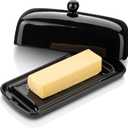 Nucookery Ceramic Butter Dish with Lid | Raised Legs and Non-Slip Strip Design | Porcelain Health | Dishwasher Safe, Black