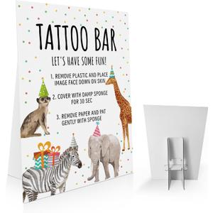 Birthday Party Animals Sign Tattoo Bar Sign Temporary Tattoo Station, Safari Birthday Decoration, Animals Theme Table Signs-PDLP15