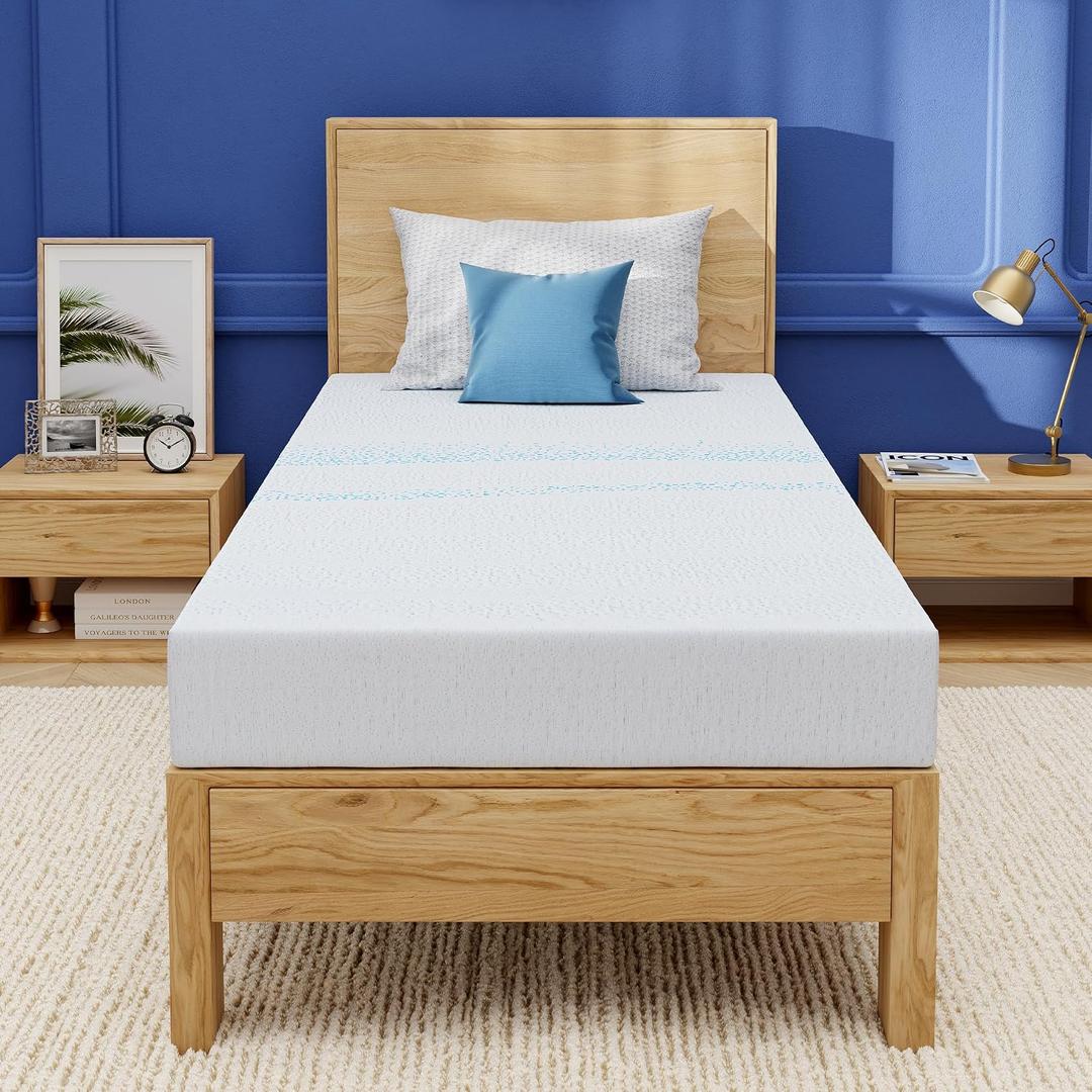 EGOHOME 6 Inch Twin Mattress for Kids, Gel Memory Foam with Charcoal, Fiberglass Free, CertiPUR-US Certified, Temperature-Regulating, Washable Cover, Medium Firm, Bed in a Box, 75"x38"x6"