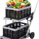 Collapsible Shopping Cart on Wheels, Folding Shopping Cart with 360 Swivel Wheels, Multi Use Utility Cart Adjustable Portable Trolley, Used for Picnic, Supermarket, Gray
