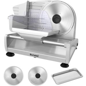 Meat Slicer, 200W Meat Slicer Machine for Home, DC Motor Quiet Deli Slicer with 2 Removable 7.5'' Stainless Steel Blades, Adjustable Dial for 0-15mm, Electric Food Slicer for Meat, Cheese, Bread