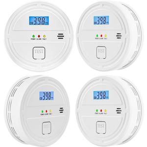 4 Packs Smoke & Carbon Monoxide Detector Battery Operated,2-in-1 Smoke Detector Carbon Monoxide Detector Combo,Smoke Alarm with Digital Display for Home