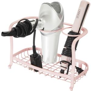 mDesign Metal Hair Care & Styling Tool Organizer Holder - 3 Sections - Bathroom Vanity Countertop Storage for Hair Dryer, Flat Irons, Curling Wands, Hair Straighteners - Light Pink/Blush