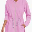 Fisoew Women's Zip Up Hoodie Sweatshirts Oversized Long Sleeve Casual Drawstring Waist Side Slit Tunic Tops