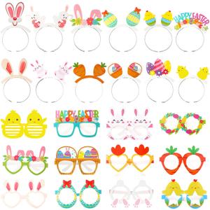 48 Pcs Paper Easter Glasses and Headband for Adult Bunny Ear Eyeglasses Easter Egg Headwear Rabbit Chick Photo Prop Costume Favor Gift Decor Supplies Basket Stuffer