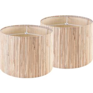 GO&SO 13 IN Drum Boho Lamp Shades Set of 2 Medium, Farmhouse Lamp Shade for Table Lamps Floor Lamp- 13" x 13" x 10" Spider Vintage Lampshade Decor,Natural Straw Shade Replacement,Assembly Required (Yellow-staw woven)