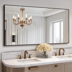 TRAHOME Bathroom Vanity Mirror for Wall, 55" x 30" Metal Framed Rectangular Bathroom Wall Mirror for Over Sink, HD Shatterproof Glass, Hangs Horizontally or Vertically(Black)