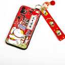 Compatible with iPhone 15 Pro Max Case, 6.7 inch Cute Japanese Lucky Cat Design, Glitter Luxury Soft 3D Phone Case with Wrist Strap, Compatible with iPhone 15 Pro Max (Red)