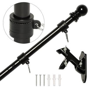 NELXINJO 5FT Flag Pole with Bracket,Professional Stainless Steel No Tangle Spinning Pole and Flag Pole Kit with Bracket for Residential or Commercial