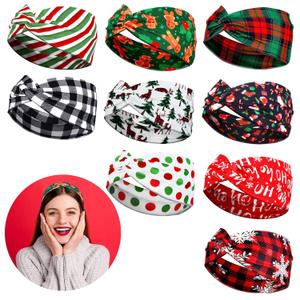 Mtlee 9 Pieces Christmas Twisted Headbands Candy Head Wrap Elastic Wide Retro Plaid Headbands Christmas Hair Accessories for Women Present