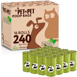 Pet N Pet Poop Bags For Dogs, 240 Counts Plant Based Dog Poop Bags Rolls, Thick Doggie Poo Bag, 100% Leak-Proof, Easy to Use Pet Waste Bag