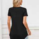 Amoretu Short Sleeve Tunic Tops Loose Fit for Women Crew Neck Tunic Tshirt (Black, M)