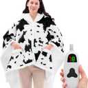 Wearable Heated Throw Blanket Electric Shawl - Heated Robe Poncho Blanket Hoodie for Adult, Winter Gifts for Mom Women Girlfriend Grandma 5-Position Timer 10-Heating Levels,Cow