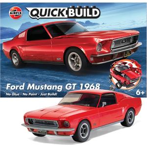 Airfix Quickbuild Plastic Model Kit - Ford Mustang GT 1968 - Easy Assembly Snap Together Model Car Kit, Classic Sports Car for Adults & Kids to Build, Building Toys Set, Red