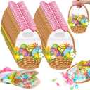 Eaasty 50 Pcs Easter Gift Bags Easter Basket Treat Bags with Handle Resealable Colorful Eggs Floral Bow Plastic Sealing Candy Pouches for Egg Hunt Holiday Party Candy Gift Wrap Supplies Decorations