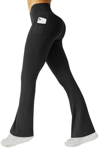 FireSwan Women's Flare Yoga Pants with Pockets High Waist Flared Leggings Bootcut Gym Workout Pants Tummy Control, Medium