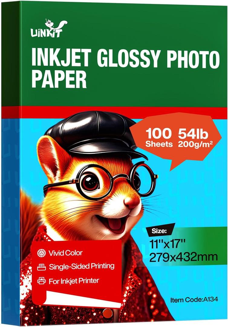 Uinkit 11x17 100 Sheets Photo Paper Glossy Inkjet 48lb Single Side Print Poster Playbill Obituary Papers for Funerals Bulletin Gallery Show Photographic 11 x 17 Copy Printing A3 Value Packed