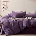 JELLYMONI Duvet Cover King Size - 100% Washed Cotton Comforter Cover with Linen-Like Texture, Breathable & Soft Bedding for Modern Home, Guest Room and Everyday Use,1 Duvet Cover & 2 Pillowcases (01- Iris Purple)