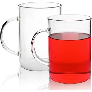 Borosilicate Glass Mugs 19 oz Set of 2, Extra Large Clear Glass Cup with Handle for Coffee Tea Beverage, Hot/Cold Drinking Glasses, wide mouth.