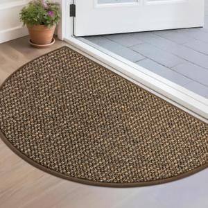 BEQHAUSE Dirt Trapper Door Mat 17" x 30" Half Circle Non-Slip Washable Doormats Entrance Rugs Absorbent Welcome Low Profile Floor Mats for Front Back Door and Entryway, Brown (Semicircular)