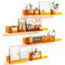upsimples 4 Pack Acrylic Shelves for Wall Storage, 15" Floating Bookshelves for Kids, Display Shelf Organizer for Bathroom, Bedroom, Living Room Decor, Kitchen, Clear Orange