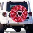 Valentines Day Car Wreath Spare Tire Decoration LED Tire Cover DIY Kit Include 100ft Tinsel Pink Red Garland Foam Heart 100 LED String Lights for Truck SUV Holiday Outdoor Decor