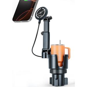 OHLPRO for iPhone 17 Pro Max MagSafe Car Charger Cup Holder Mount, 15W Fast Wireless Magnetic Charging Phone Holder for iPhone 16 15 14 13 Series, Adjustable Car Mount with Large Cup Base, Black Gray