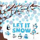 94 Pcs Winter Classroom Bulletin Board Decoration Snowflake Tree Let it Snow Classroom Decor Snowflake Snowman Penguin Paper Cutouts for Winter Christmas Classroom Home Wall Window Decor