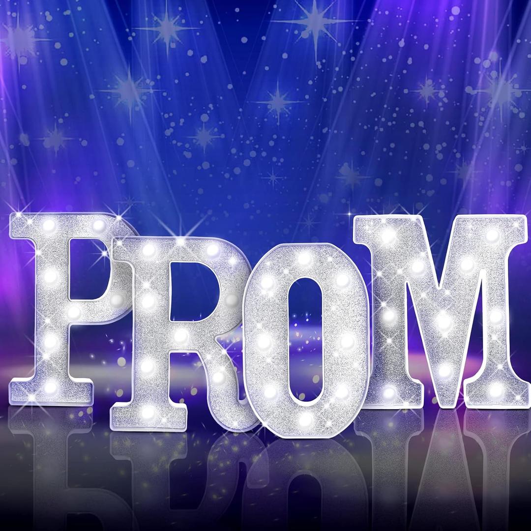 Kathfly 4 Pcs LED Prom Letter Lights 3D Extra Large Prom 2026 Light up Sign Marquee Letters Decorations for 2026 Graduation Party Supplies(Silver Glitter), 7.09 Inches X 8.46 Inches